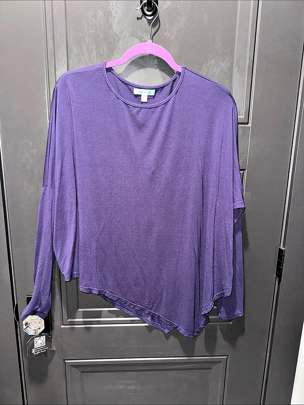 She + Sky Women's Long Sleeve Tunic Purple Large NWT
